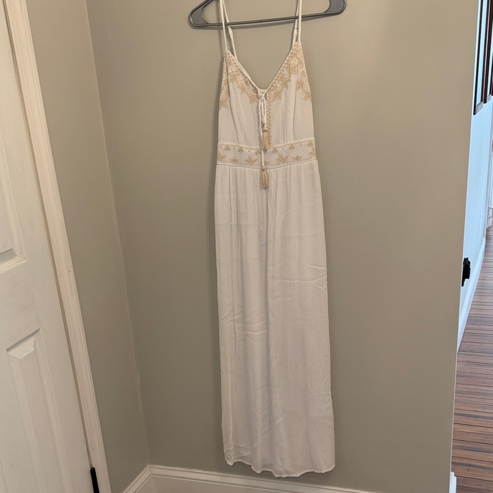 White Embroidered Maxi Dress with Tassel Tie - Picture 2 of 4